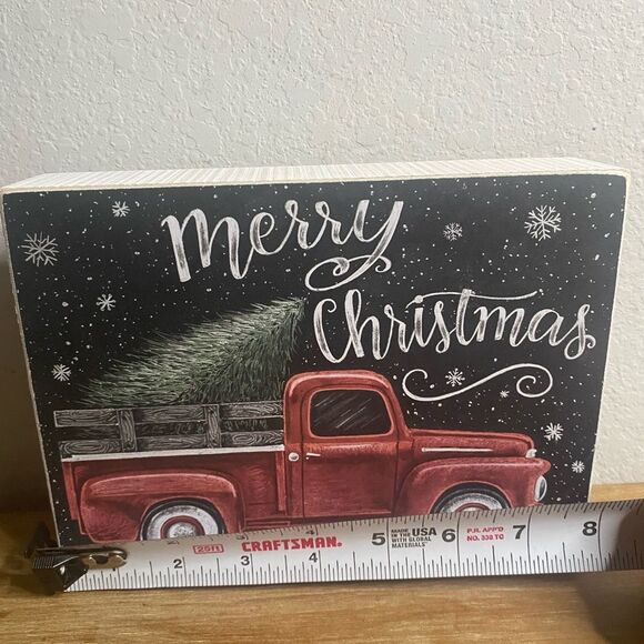 Tabletop Merry Christmas Farmhouse Red Truck 8x6x2 in Holiday Decor - Picture 6 of 8
